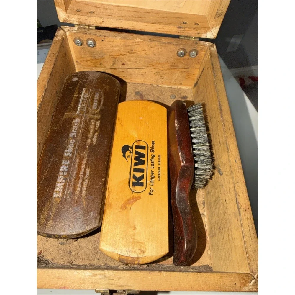 Vintage Shoes Shine Box Kit with Accessories Wood